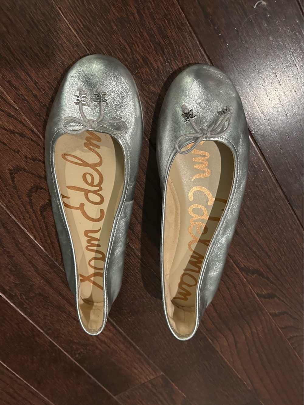 Sam Edelman Metallic Silver Bow Ballet Flats
